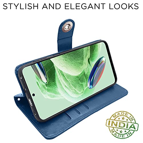 Image of Pikkme Poco X5 5G / Redmi Note 12 5G Flip Cover Leather Finish | Inside TPU with Card Pockets | Wallet Stand and Shock Proof | Complete Protection Button Flip Case (Blue)