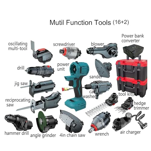 Kit combinado de herramientas eléctricas con baterías y cargador, incluye taladro de impacto, sierra de calar, destornillador, lijadora, máquina de limpieza, sierra de cadena, llave, martillo