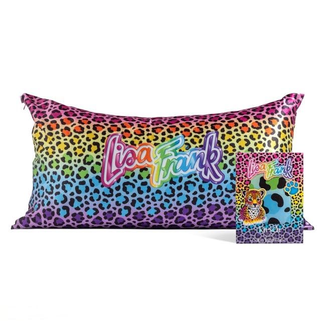 Kitsch x Lisa Frank Satin Pillowcase with Zipper for Hair & Skin, Softer Than Silk Pillow Cases, Wrinkle-Free, Smooth and Cooling Satin Pillow Covers King Size (19x36) - Rainbow Leopard