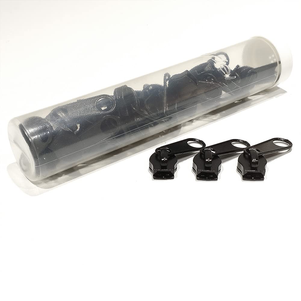Zipper Sliders Free 26 Pieces/Tube, Metal Sliders for Sewing and Repair Zippers Zipper Puller, Black Sliders #10, (10#, 332)