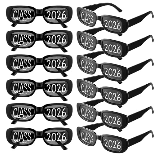 Mitibet 12 Pack Class of 2026 Graduation Sunglasses Bulk Black Plastic Glasses for Senior Party Favors Photo Booth Props High School College Graduate Supplies