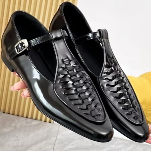 Chic Flats for Women with One-Strap Metal Buckle Pointed-Toe Genuine Leather Mary Jane Shoes Business3