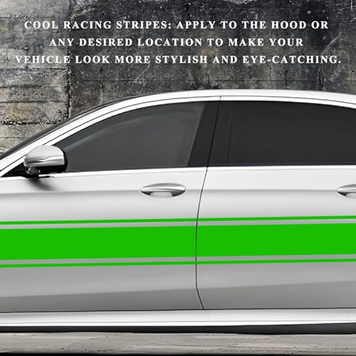 Image of 2 PCS Car Hood Sticker, 70.9 inch x 7.3 inch Waterproof Racing Stripes Auto Body Side Decals, Sports Style Hood Sticker Exterior Decoration for Most Vehicles, Car Accessories (Green)