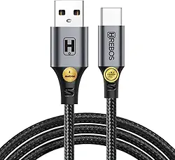 Cabo USB para Tipo-C (USB-C) 60W 3.1A Carregamento Rápido Reforçado 2 Metros Nylon Trançado – Compatível com Celulares Android, Galaxy e iPhone a partir do 15, além de Tablets com Entrada Tipo-C