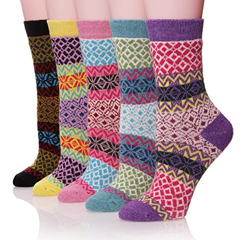 Sandsuced Lot de 5 chaussettes en laine pour femmes chaudes et épaisses pour l'hiver(Flamant) Cover