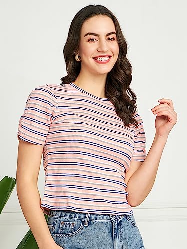 Image of Modeve Women Striped Half Sleeves Top for Summer