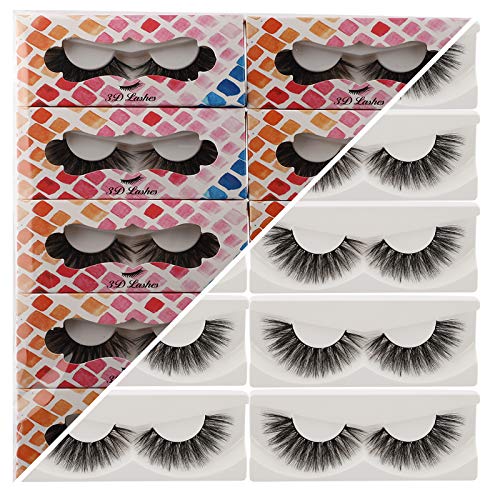 PLEELL False Eyelashes Natural Fluffy Cat Eye Lashes Bulk 5D Volume Faux Mink Lashes Pack 10 Pairs