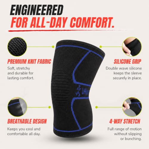 Image of Knee Brace for Men and Women Knee Compression Sleeve Knee Support Wraps for Arthritis Joint Pain Relief, Workout, Swelling, Sports, Circulation, Running, Recovery for ACL & Meniscus Tear