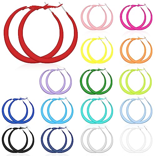 Sasylvia 16 Pairs Matte Hoop Earrings Colorful Hoop 80s Retro Neon Drop Earrings for Women