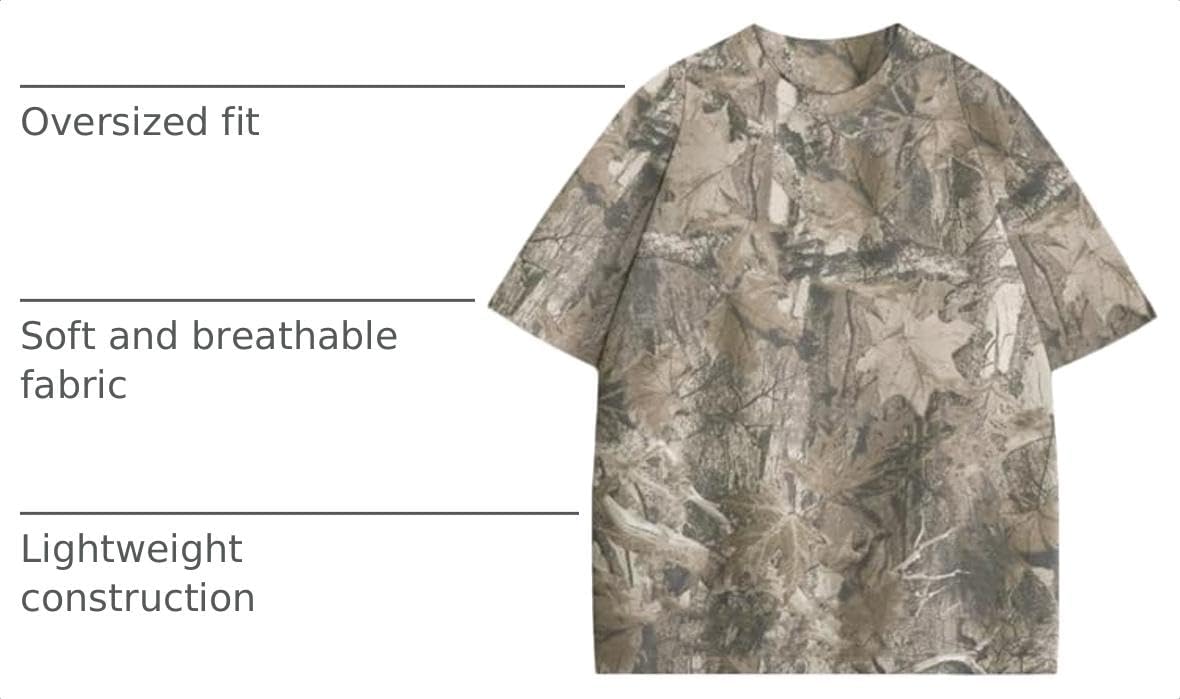 Camo Oversized Shirt Y2k Crewneck Maple Leaf Printed Short Sleeve Unisex Summer Graphic Tees