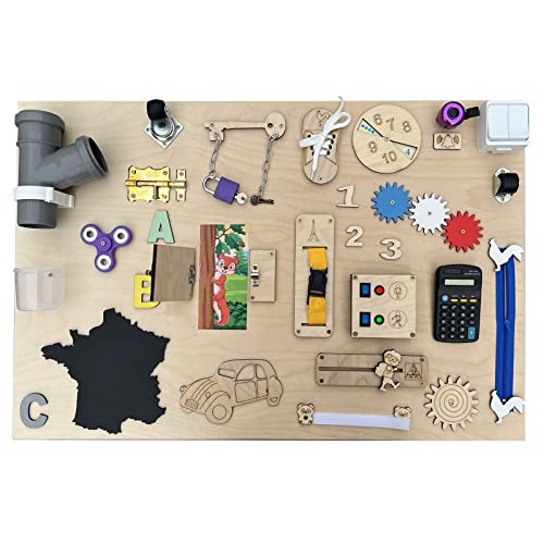 Mon Mobilier Design LOUANE Tableau d'activité et d'éveil Busy Board en Bois Naturel France 75 cm Cover
