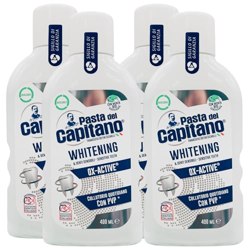 Collutorio WHITENING e Denti Sensibili. Specifico Contro Le Macchie Dei Denti e Indicato Per Chi Ha Problemi Di Sensibilità 400ml (4 Flaconi)