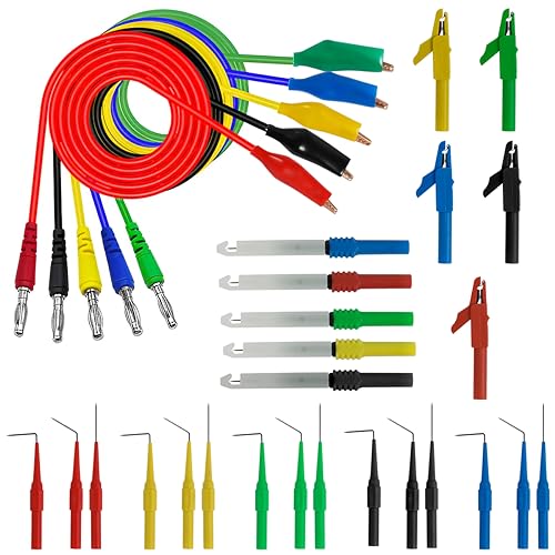 Image of 30Pcs Back Probe Kit 1000V /10A Stainless Steel Back Probe Pins with Alligator Clip Banana Plug to Alligator Clip Copper Test Lead Multi Color Car Test Probe Pins Set for Car