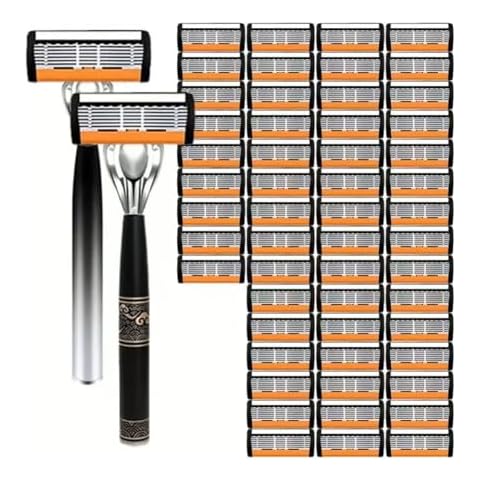 54-Piece Men's/Women Razor Blade Replacement Set with Free Handle, 2026 New Men's 6-Blade Razor Set, Ultra Sharp Stainless Steel 6-Layer Blades Refill Cover