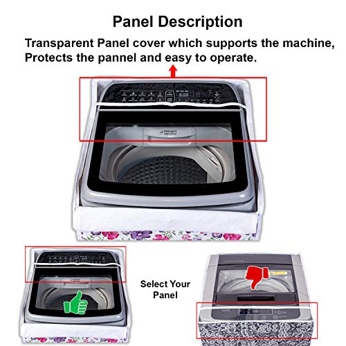 Image of Classic Top Load Washing Machine Cover Suitable for Bosch Back Panel 6.5 Kg, 7 Kg, 7.5 Kg, 8 Kg, 8.5 Kg (57cmsX56cmsX95cms, White & Pink Flower, Medium)