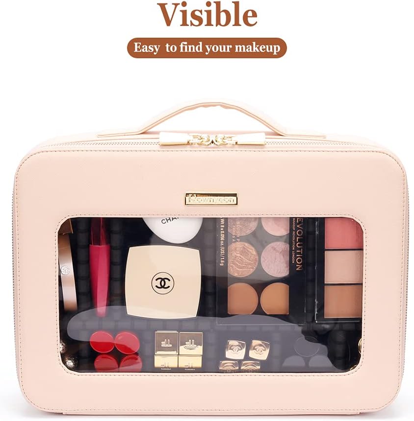 ROWNYEON Makeup Bag Large Cosmetic Bag Travel Makeup Case Clear Cosmetic Divider Case Makeup Travel Bag Eva Waterproof TPU Clear Makeup Bag Organizer : Beauty & Personal Care