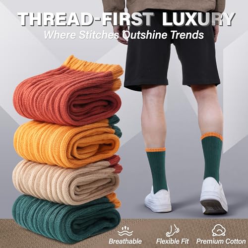 Image of Slouch Cotton Socks, Scrunch Thin Fashion Colorful Soft Breathable Crew Calf for Women and Men, 4 Pairs