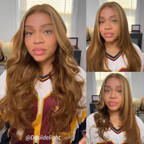 Image of Beauty Forever Bye Bye Knots Honey Blonde Highlight Glueless Wig Pre Plucked Pre Cut 3D Body Wave 7x5 Lace Front Wig Human Hair HD Lace Closure Wig Pre Bleached for Women 150% Density 20 Inch