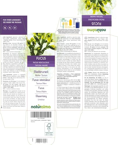 Blasentang (Fucus vesiculosus) Thallus (Alge) Alkoholfreier Urtinktur Naturalma - Flüssig-Extrakt Tropfen 120 ml - Nahrungsergänzungsmittel - Veganer