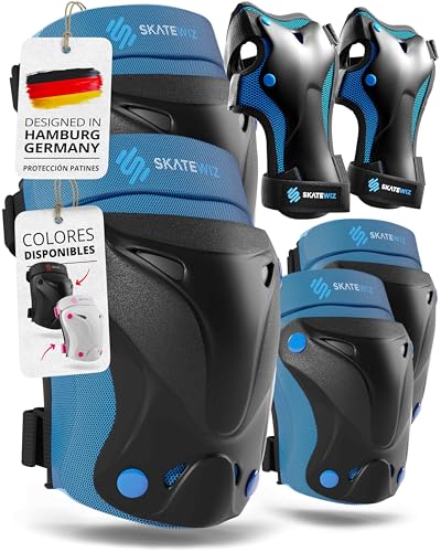 SKATEWIZ Protecciones Patines Niña - Rodilleras Niño, Protecciones Niño - Protectores Skateboard, BMX, Patinaje en Línea - Rodilleras Niña - PROTECT-1 Talla xsAzul