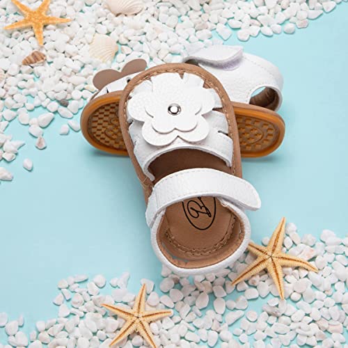 Image of Miamooi Infant Baby Girls Boys Sandals Summer Bowknot Crib Shoes Toddler Pu Leather Flower Soft Rubber Sole Dress Flats First Walker Shoes