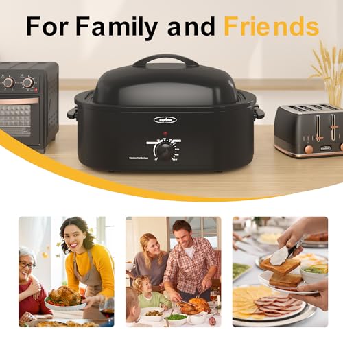 Image of Sunvivi Roaster Oven, Electric Roaster Oven with Self-Basting Lid, 24lb 20-Quart Turkey Roaster with Unique Defrost /Warm Function, Large Roaster with Removable Pan & Rack, Stainless Steel, Black
