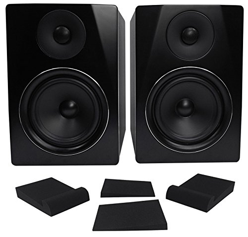Rockville APM6B Bundle: 6.5" 350W Peak / 175W RMS 2-Way Powered USB Studio Monitor Speakers Pair, (2) RRS190S Foam Isolation Pads with 3 Angles for Mixing and Recording, 3-Items