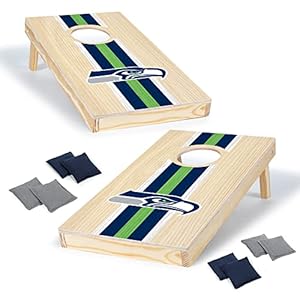 Wild Sports NFL Football Seattle Seahawks 1′ x 2′ Travel Size Solid Wood Cornhole Set with Direct Print HD Team Graphics – Great Gift for Any Sports Fan! Bean Bag Toss Family Games for Outdoor Play