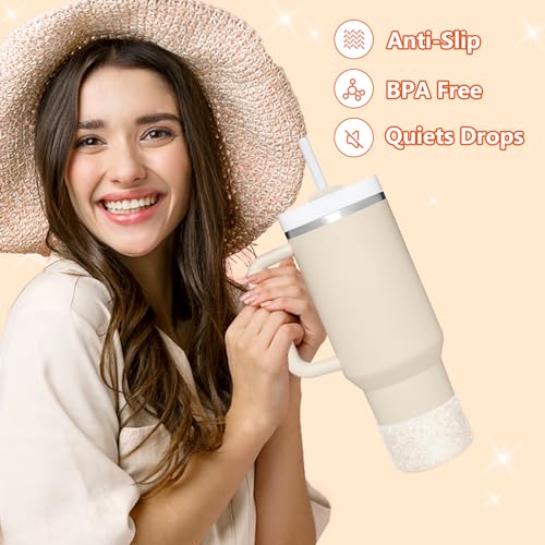 Image of WUQID Protective Bling Silicone Boot, Compatible with Stanley Tumbler 20-40oz & Hydro Flask Water Bottle 12-24oz and More Bottles /Tumblers Bottom of 2.83-2.95in, Glitter Reduces Dents Sleeve Cover