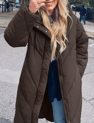 Flygo Womens Long Puffer Coat Long Sleeve Padded Winter Down Coats Hooded Parka Jacket4