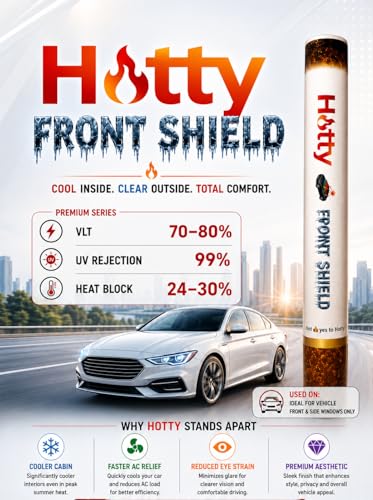 Image of Hotty-Front Shield Suncontrol Car Window Film, 15 Sq Ft | UV Rejection-99%, Heat Block-24 to 30%, VLT: 70 to 80%