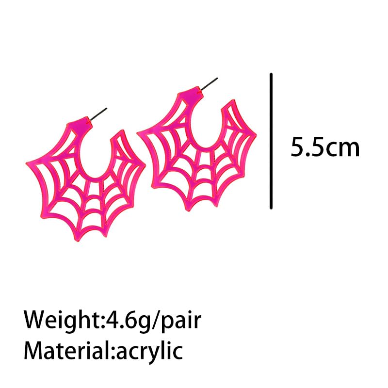 Acrylic Neon Halloween Spider Web Earrings Unique Colorful Spider Web Hoop Stud Earrings Retro 70s 80s Web Hoop Halloween Holiday Festive Party Glow Party Costume Jewelry Gifts2
