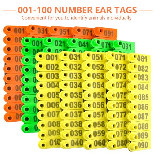 WMYCONGCONG 300 Pcs Kunststoff Vieh Ohr Tag Animal Tag Blau Gelb Orange Grün und 1 Pcs Ohrmarke Applikator für Ziege Schaf Pig