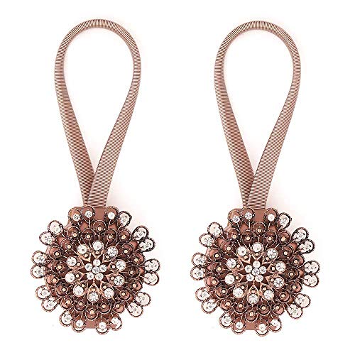 Curtain Tiebacks,Kisstaker 1 Pair Crystal Magnetic Curtain Tiebacks Tie Back Clips Holdbacks Buckle Decorative Drapes (Bronze)