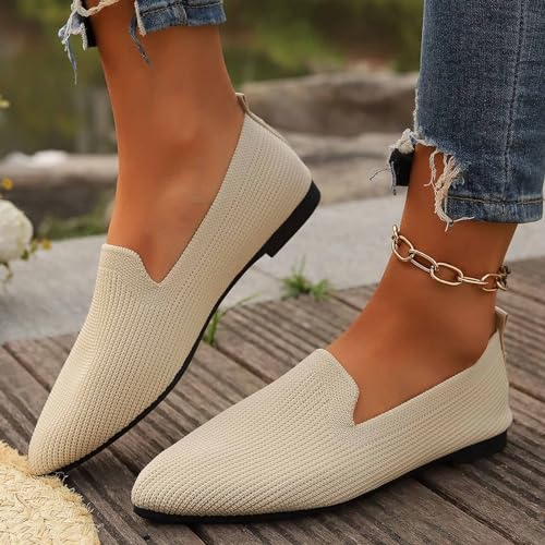 Women’s Flats Shoes Pointed Toe Ballet Dressy Comfortable Mesh Breathable Knitted Slip On Loafers Low Top Non-Slip Flat Lightweight Solid Color Casual Dance Ballerina Dress Shoes2