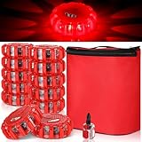 Tallew 12 Pack LED Road Flares Emergency Lights Roadside 9 Flash Modes Warning Car Safety Beacon Magnet Hook Flashing Disc Flare Kit for Vehicles Car Truck Boats Holiday Gift(Red)