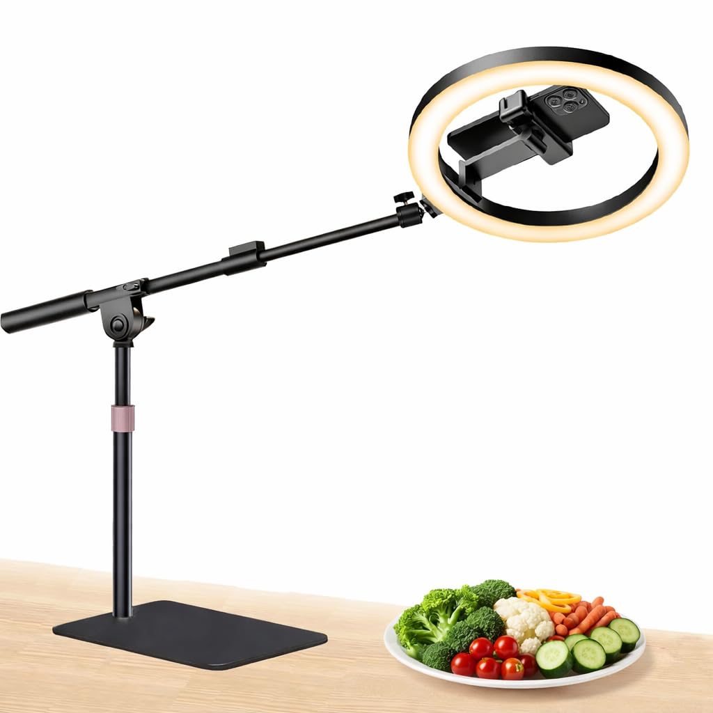 BROLAVIYA No Shadow Overhead Video Mobile Floor Stand, Metal Arm,10inch Selfie Ring Light, 1/4" Head for Camera, Webcam, and Mobile Bracket for Desktop, Bedroom, Office-image-31