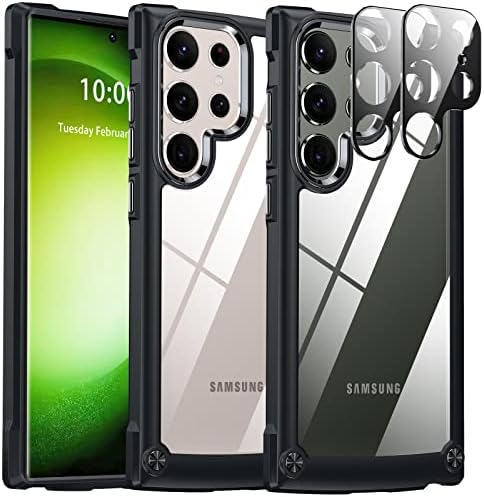 Oterkin for Samsung Galaxy S23 Ultra Case,[10 FT Military Shockproof] S23 Ultra Case with[2 X 9H Camera Lens Protectors] Scratch-Resistant Crystal Clear Phone Case for Galaxy S23 Ultra 6.8 inch-Black