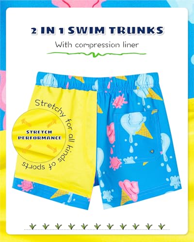 Image of SURF CUZ Boys Swim Trunks with Boxer Brief Liner Toddler Boy Stretch Swimsuit Shorts Quick Dry Swimming Trunks Bathing Suit