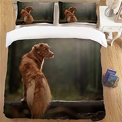 Nova Scotia Duck Tolling Bedding Set,Retriever Dog Forest Pet Lightweight Bedding Set For Kids Boys Girls Comforter Cover 3Pcs,Zipper,Full Size #TOP2