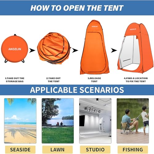 Image of AKOZLIN Portable Pop Up Shower Tent Instant Privacy Dressing Changing Shelter Outdoor Shower Room Camp Toilet Tent 47.2 inch Lx47.2 inch Wx74.8 inch H Orange