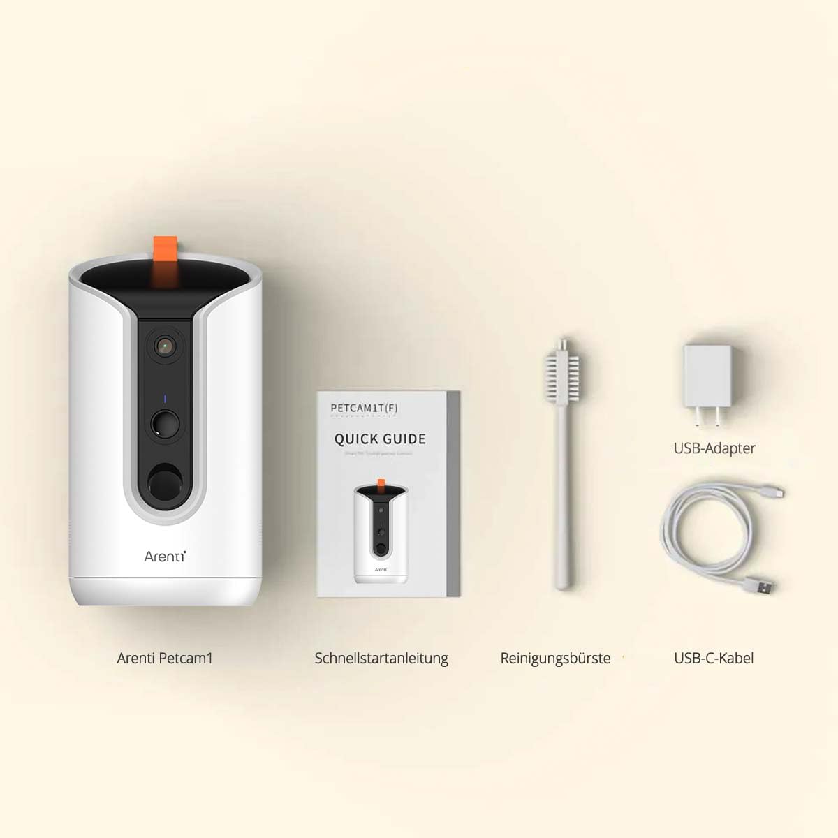ARENTI Dog Treat Petcam1T Caméra de surveillance WiFi avec distributeur de friandises intégré pour animaux de compagnie