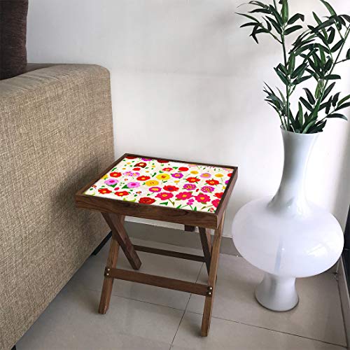 Image of Nutcase Designer Teak Wood Side Table Folding Wooden Bedside Coffee Outdoor Picnic Table - Sweet Florals