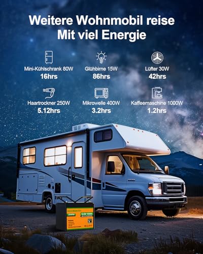 ECO-WORTHY Lithium Batterie 12v 100ah mit BMS Low Temperature Schutz und Max.15000 Zyklen, 1280Wh LiFePO4...
