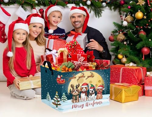Image of Large Christmas Gifts Empty Baskets Kids Collapsible Holiday Storage Bin with Handle (Hat Dog)