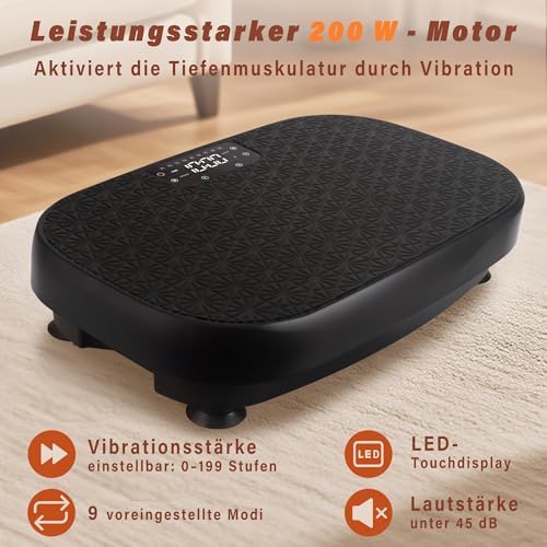 Bild 2 - Vibrationsplatte Rüttelplatte Sport für Zuhause - 199 Vibrationsstufen 9 Programme Vibrationsplatte mit Integriertem Lautsprecher zum Abnehmen & Ganzkörpertraining Max. Belastung 150 kg