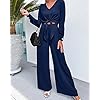 PRETTYGARDEN Woman Elegant Fall Clothes Dressy Crop Top Palazzo Pant With Pocket Spring Solid Color 2 Piece Outfits 2023(Solid Dark Blue,Medium)