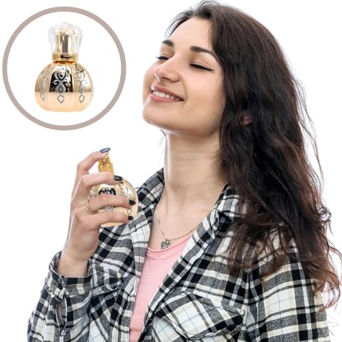 Housoutil Refillable Atomizer Spray Bottles, 50ml Vintage Fine Spray Glass Empty Perfume Bottles, Gold, Random Pattern2