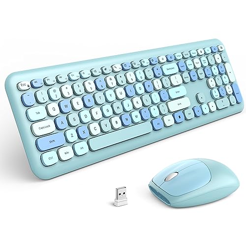 Image of MOFII Wireless Keyboard and Mouse Combo, 2.4G Slim Full-Sized Ergonomic Keyboard Mouse for PC Desktop Laptops Windows (Blue Colorful)