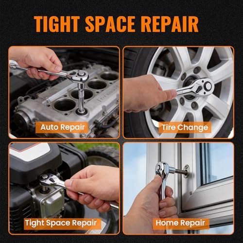 WRANIX 1/4" Drive Ratchet Wrench Set, 90T Quick-Release Reversible Ratchet, Cr-Mo Head with 6" Extension Bar for Automotive, Electronics & Home Repair — view 6